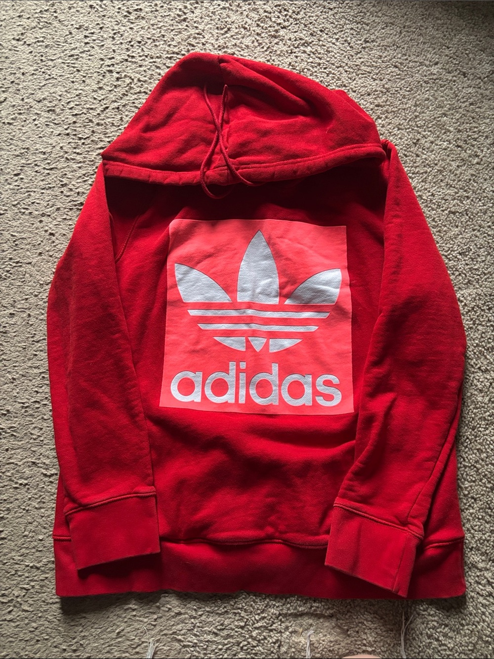 adidas Red Crewneck Hoodie with White Trefoil Logo